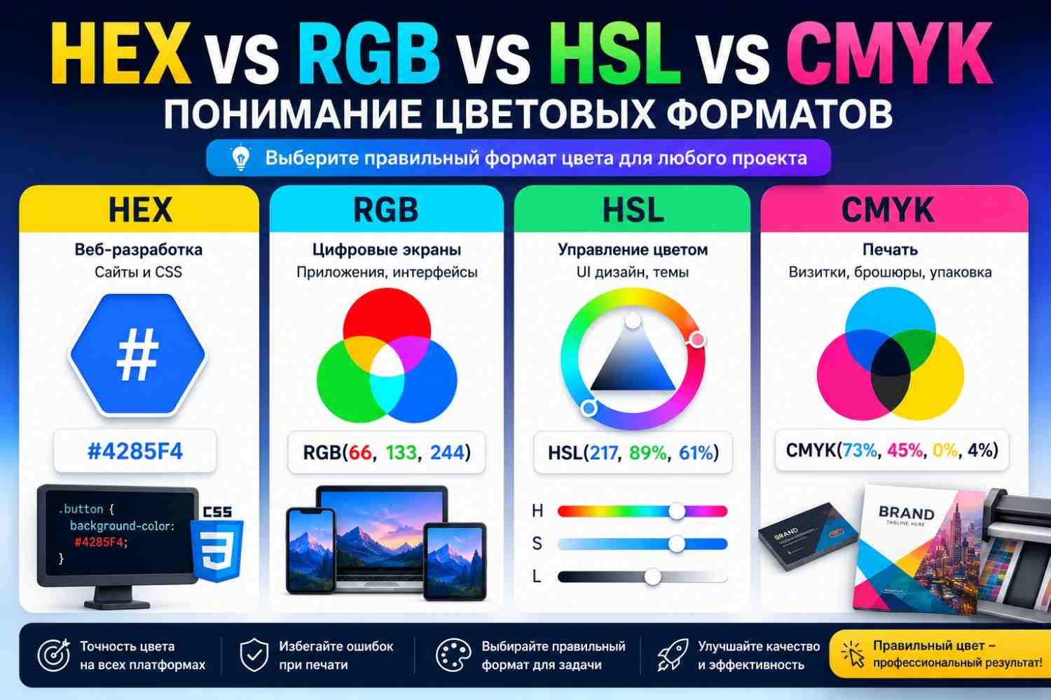 HEX vs RGB vs HSL vs CMYK